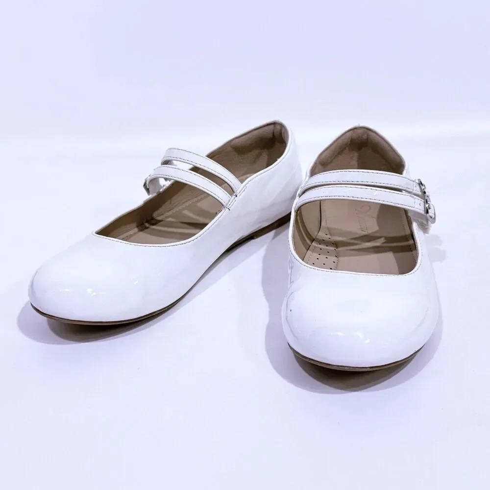 Girls Dress Shoes Mary Jane Flat Shoes Ballerina Flat for Party White Size 2